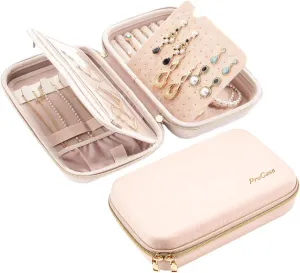 ProCase Large Travel Jewelry Organizer Case, Jewellery Home Storage Book Ring Binder with Clear Pockets for Presentation, Zippered Pouch Bag for Earrings Necklaces Bracelets -Pink, Non-loose-leaf