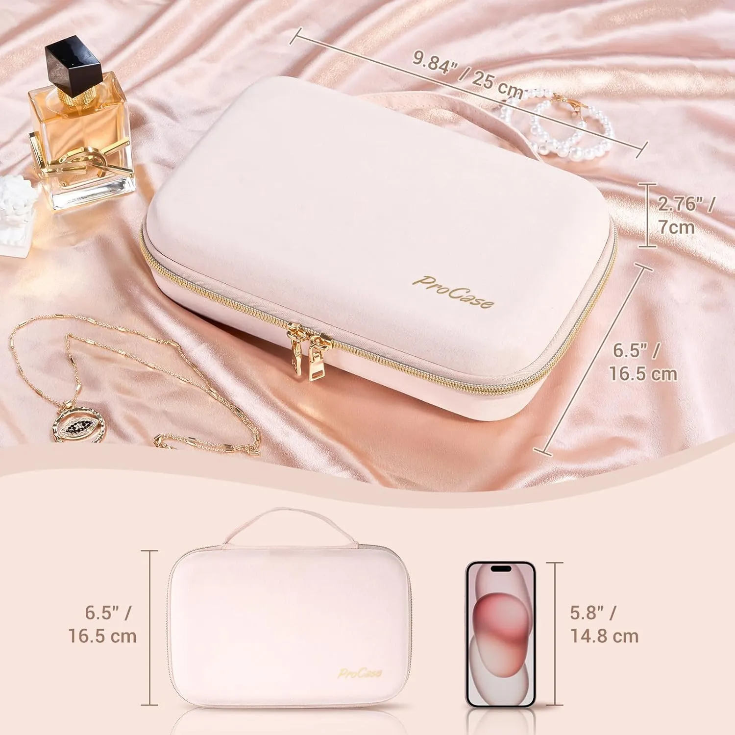 ProCase Large Travel Jewelry Organizer Case, Jewellery Home Storage Book Ring Binder with Clear Pockets for Presentation, Zippered Pouch Bag for Earrings Necklaces Bracelets -Pink, Non-loose-leaf