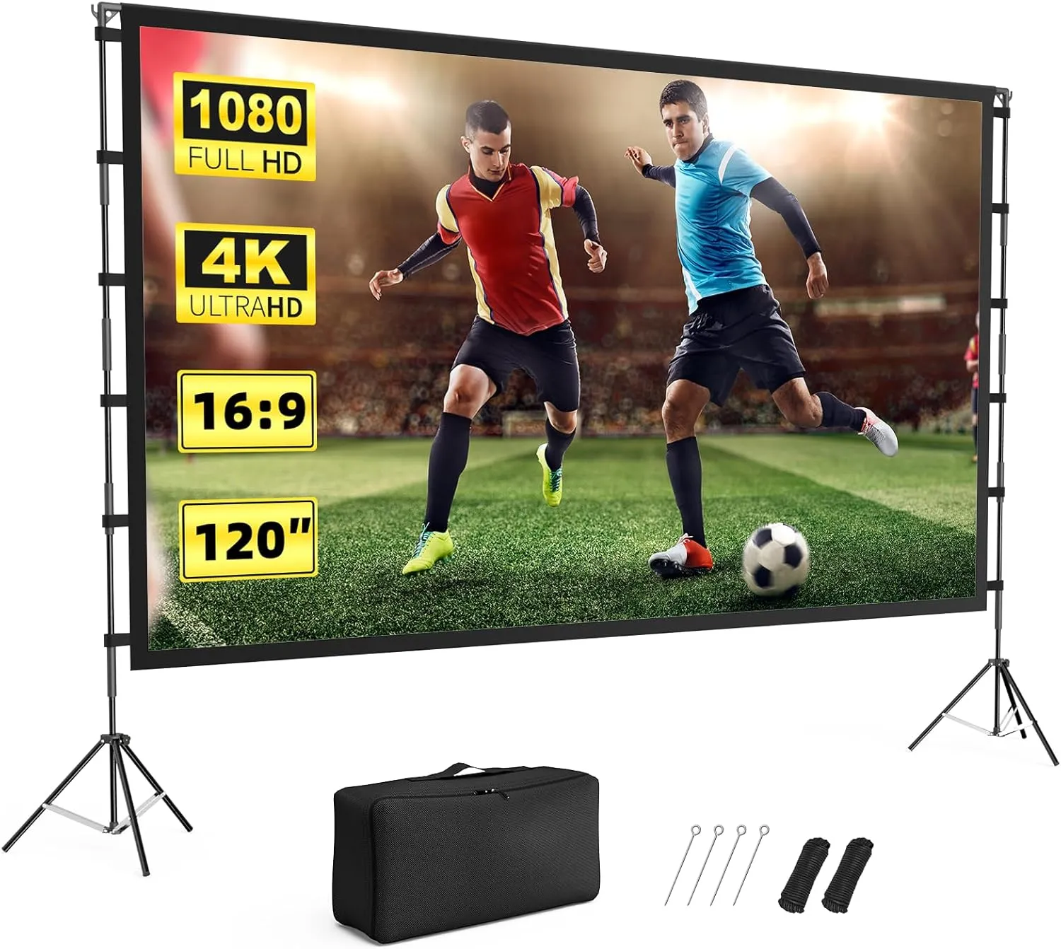 Projector Screen Outdoor, Projector Screen with Stand Portable 120" Foldable Projector Screen, 10 Feet Indoor Movie Screen with Carrying Bag for Home Theater Backyard Movie Night