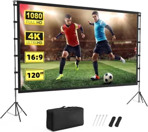 Projector Screen Outdoor, Projector Screen with Stand Portable 120" Foldable Projector Screen, 10 Feet Indoor Movie Screen with Carrying Bag for Home Theater Backyard Movie Night