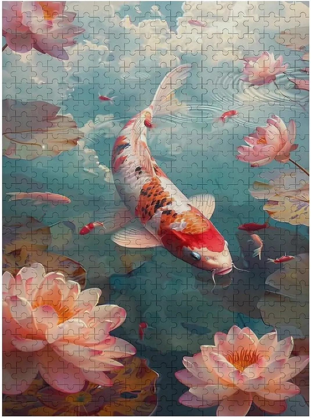 Puzzles for Adults 500 Pieces - Koi Fish Lotus Pond Koi Perfect Interlocking Clear Printing - Adults Educational Puzzle Ideal Gift - Display as Artwork Idea!