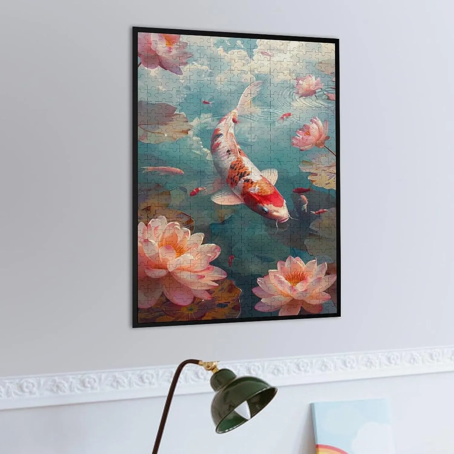 Puzzles for Adults 500 Pieces - Koi Fish Lotus Pond Koi Perfect Interlocking Clear Printing - Adults Educational Puzzle Ideal Gift - Display as Artwork Idea!