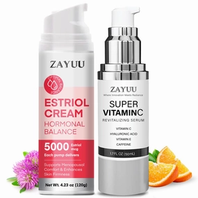 Radiance & Balance Skincare Duo for Mature Skin: Vitamin C Face Serum   Botanical Estriol Cream – Hydrating, Firming & Age-Defying Skincare Set for Women
