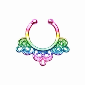 Rainbow Florid Filigree Fake Septum Clip-On Ring