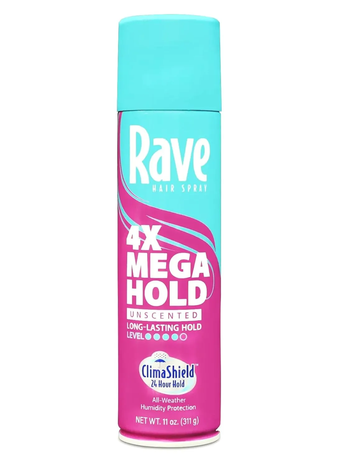 Ra~ve 4X Mega Hold Hair Spray, All-Weather Protection with Vitamin-Rich Formula, 11 oz, Clear. (Pack of 1)