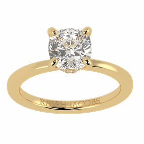 Raylee 18K Yellow Gold Hidden Halo Engagement Ring | Cushion Shape