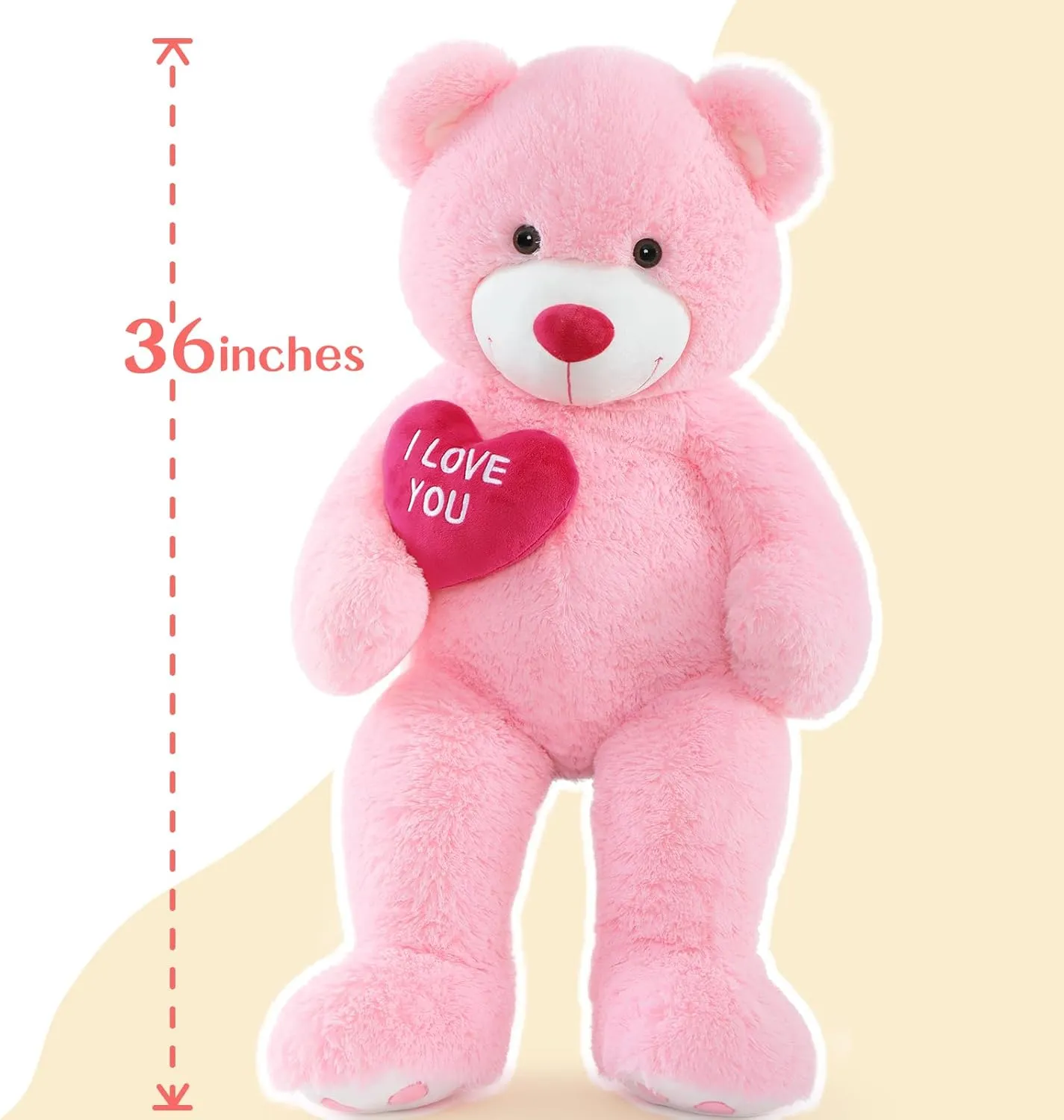 Red Heart Giant Teddy Bears, Big Teddy Bear Stuffed Animals with Embroidered I Love You for Girlfriend, Huge Valentines Fluffy Teddy Bear Birthday Gifts (Pink, 36 inches)
