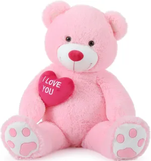 Red Heart Giant Teddy Bears, Big Teddy Bear Stuffed Animals with Embroidered I Love You for Girlfriend, Huge Valentines Fluffy Teddy Bear Birthday Gifts (Pink, 36 inches)