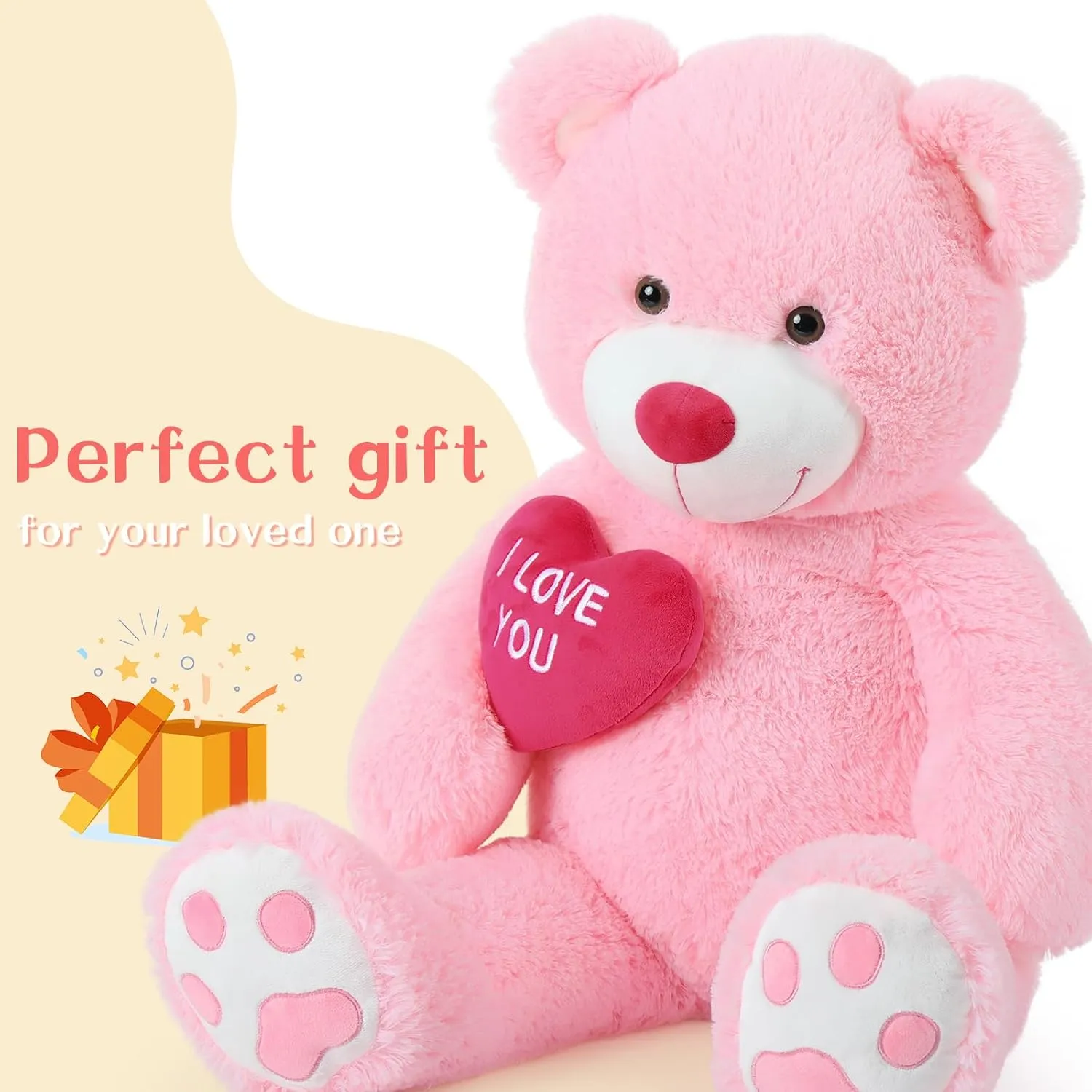 Red Heart Giant Teddy Bears, Big Teddy Bear Stuffed Animals with Embroidered I Love You for Girlfriend, Huge Valentines Fluffy Teddy Bear Birthday Gifts (Pink, 36 inches)