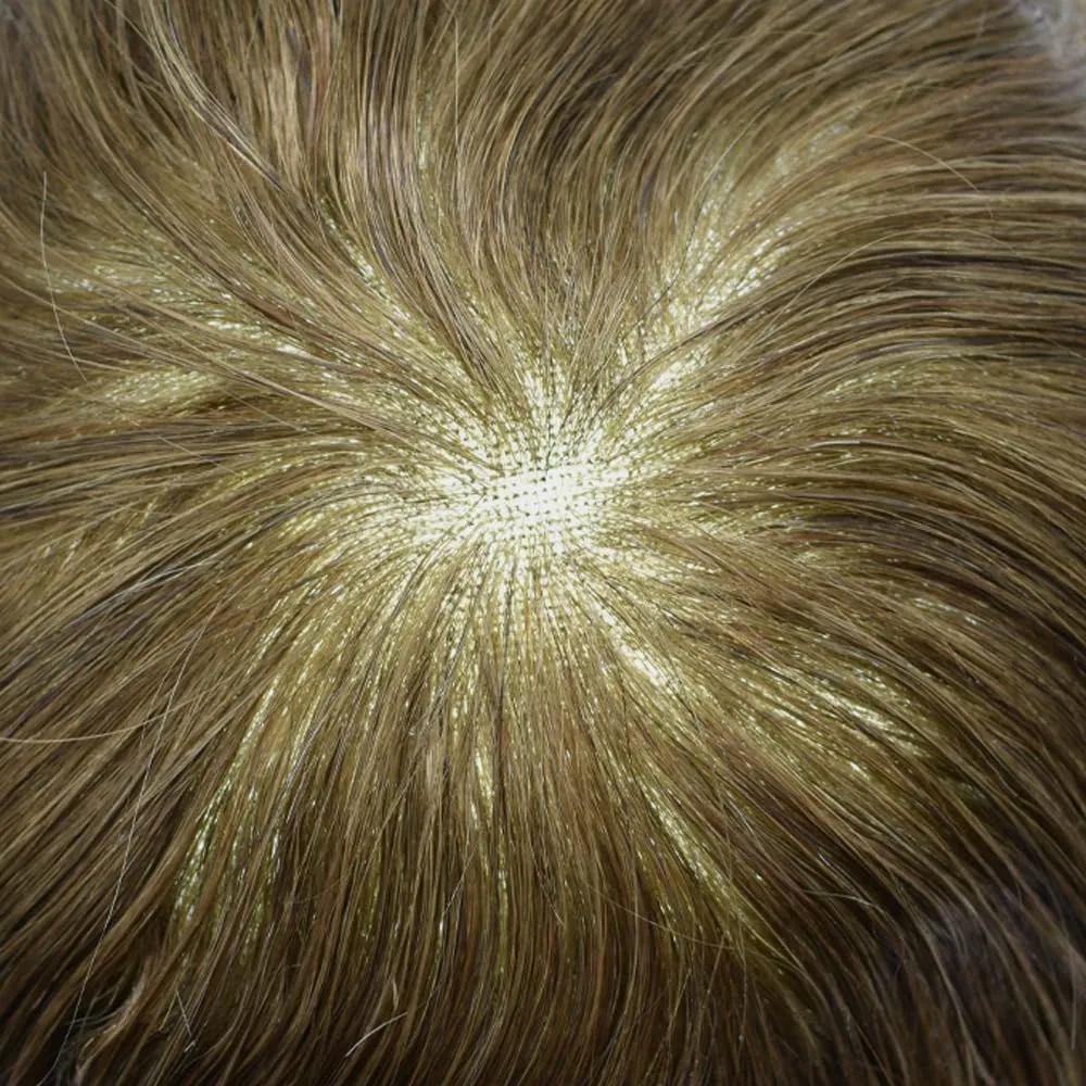 RESHE Mens Toupee Human Hair Replacement System Swiss Lace Toupee For Men Durable Lace&PU Hair Piece For Men Hand Tied Men Hairpiece 7x9#17 DARK ASH BLONDE 120% density