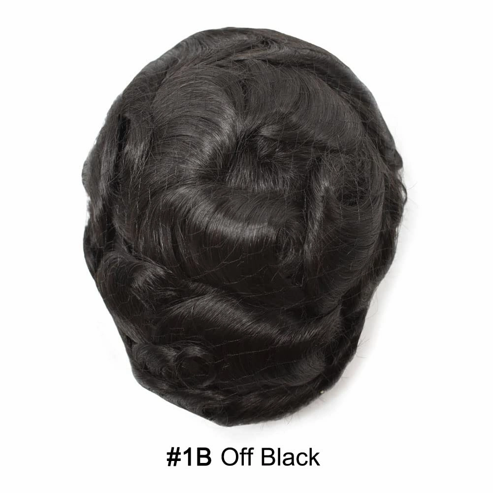 RESHE Mens Toupee Human Hair Replacement System Swiss Lace Toupee For Men Durable Lace&PU Hair Piece For Men Hand Tied Men Hairpiece 7x9#1B OFF BLACK 120% density