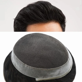 RESHE Mens Toupee Human Hair Replacement System Swiss Lace Toupee For Men Durable Lace&PU Hair Piece For Men Hand Tied Men Hairpiece 7x9#1B OFF BLACK 120% density