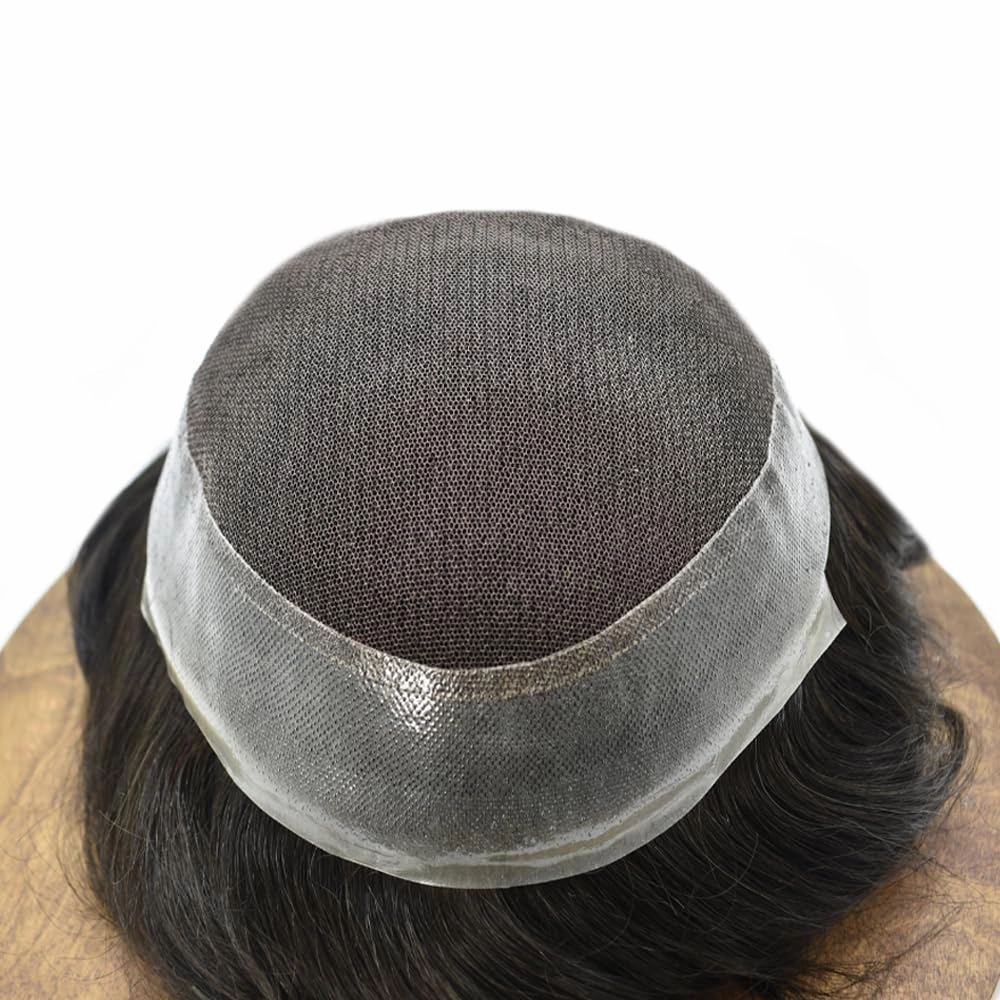 RESHE Mens Toupee Human Hair Replacement System Swiss Lace Toupee For Men Durable Lace&PU Hair Piece For Men Hand Tied Men Hairpiece 7x9#1B OFF BLACK 120% density