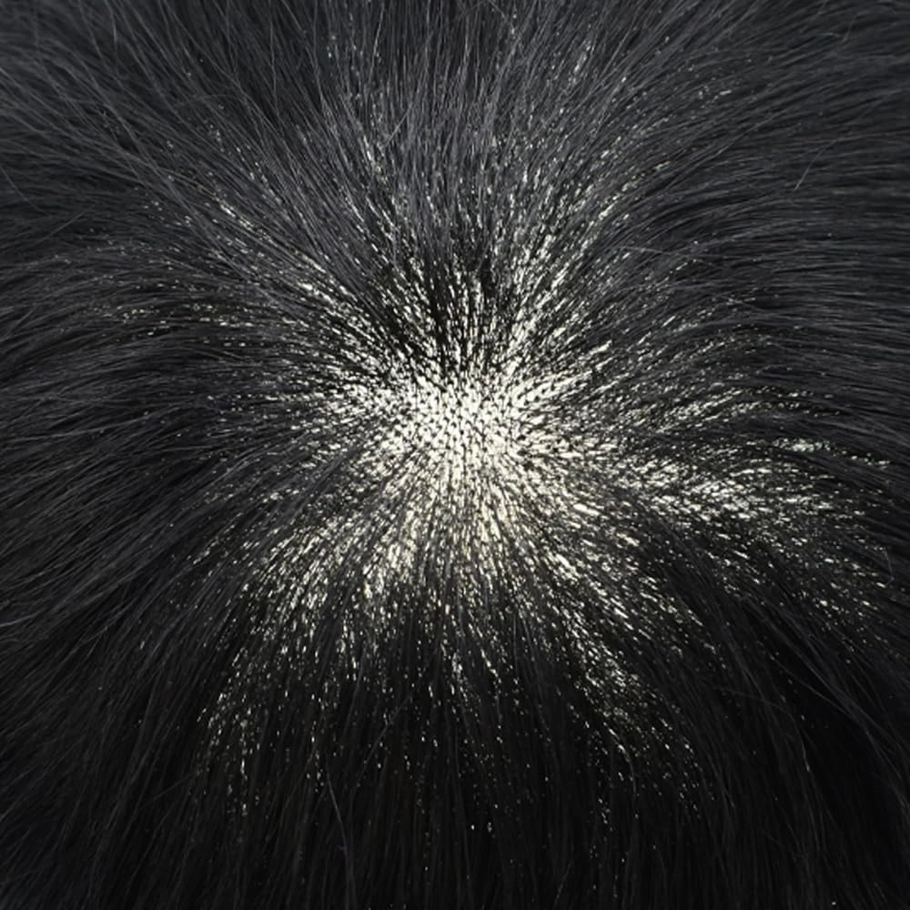 RESHE Mens Toupee Human Hair Replacement System Swiss Lace Toupee For Men Durable Lace&PU Hair Piece For Men Hand Tied Men Hairpiece 7x9#1B OFF BLACK 120% density