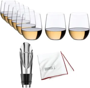 Riedel O Wine Tumbler Viognier/Chardonnay, Pay for 6 get 8 Includes Wine Pourer with Stopper and Riedel Polishing Cloth
