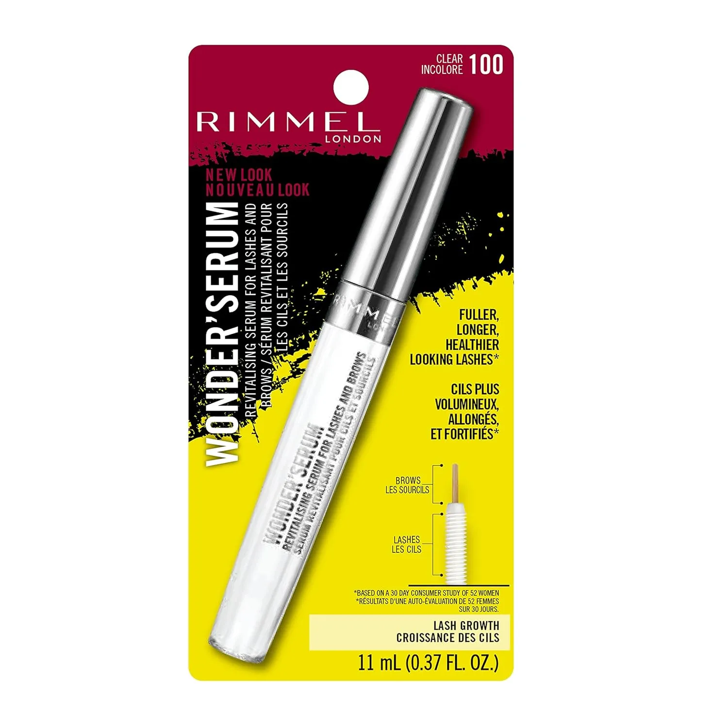 Rimmel Wonder’Serum Lash and Brow Serum, Stimulates Lash Growth, Strengthens Lashes, Mess-Free Application, 100, Clear, 0.37oz (Pack of 2)