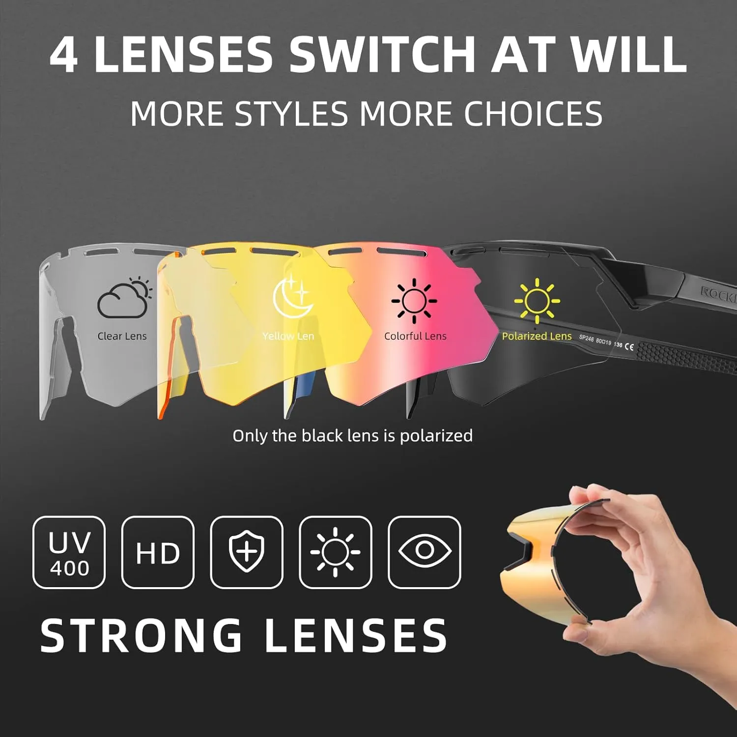 ROCKBROS Polarized Sports Sunglasses for Men Baseball Cycling Sunglasses UV400 Protection for Women Men