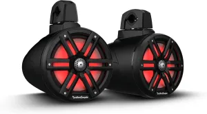 Rockford Fosgate M2WL-8B Color Optix Multicolor LED Lighted 8" 2-Way Marine Wake Tower Cans & Speakers 250 Watts RMS / 1000 Watts Peak with Stainless & Sport Grilles, Mounting Hardware - Black (Pair)