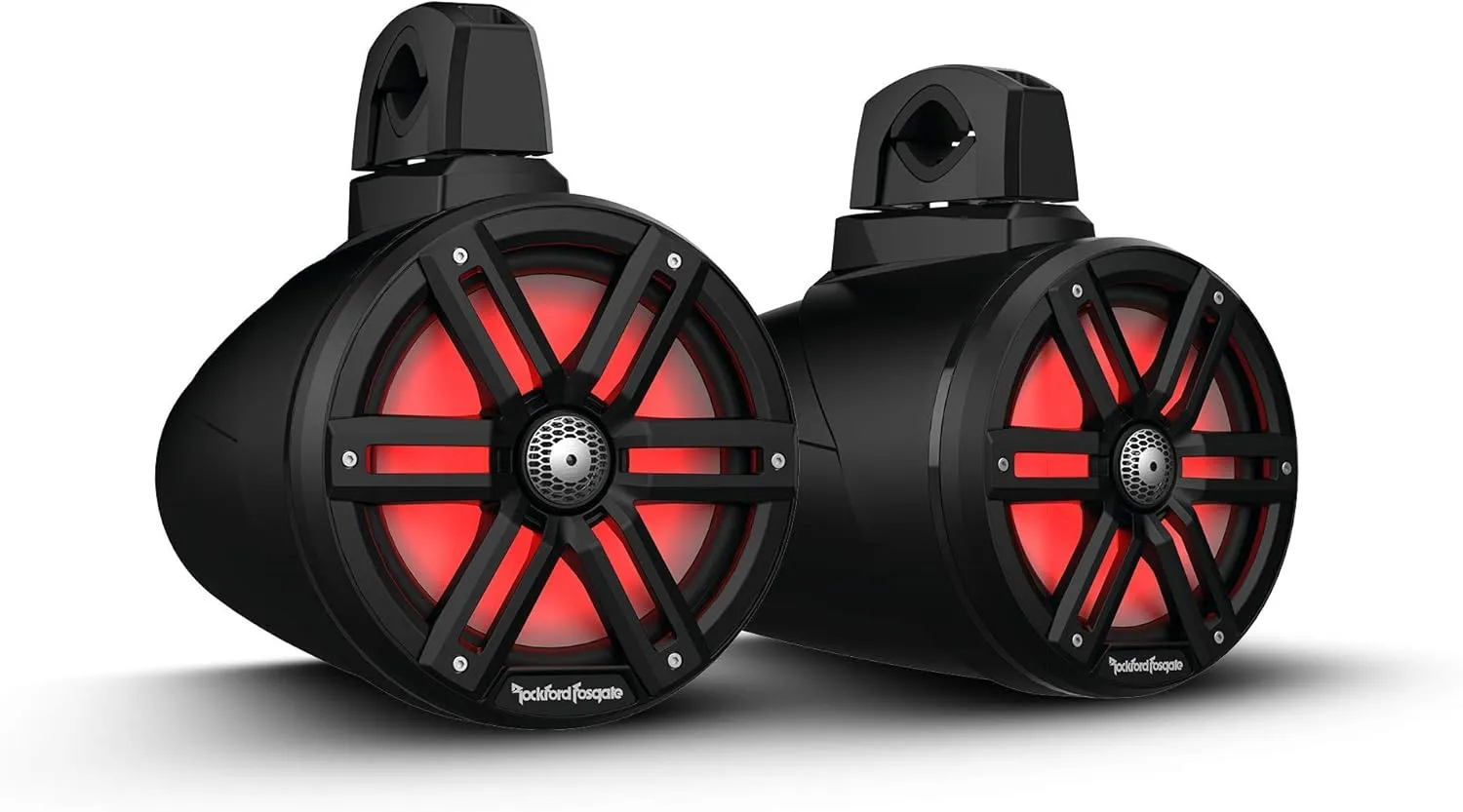 Rockford Fosgate M2WL-8B Color Optix Multicolor LED Lighted 8" 2-Way Marine Wake Tower Cans & Speakers 250 Watts RMS / 1000 Watts Peak with Stainless & Sport Grilles, Mounting Hardware - Black (Pair)