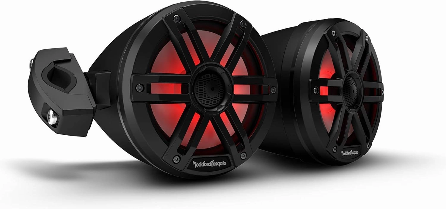 Rockford Fosgate M1WL-65MB Marine Grade Color Optix Multicolor LED Lighted 6.5" 2-Way Moto-Can Speakers 75 Watts RMS / 300 Watts Peak with Sport Grilles, Mounting Hardware - Black (Pair)