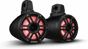 Rockford Fosgate M2WL-8HB Color Optix Multicolor LED Lighted 8" 2-Way Marine Wake Tower Can & Horn Speakers 300 Watts RMS/ 1200 Watts Peak, Stainless & Sport Grilles, Mounting Hardware - Black (Pair)