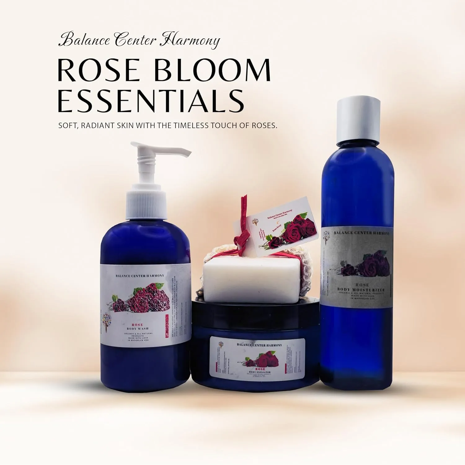 Rose Body Set – All-Natural Spa Kit for Men & Women – Hydrating Body Wash, Scrub, Moisturizer & Soap for Soft & Glowing Skin