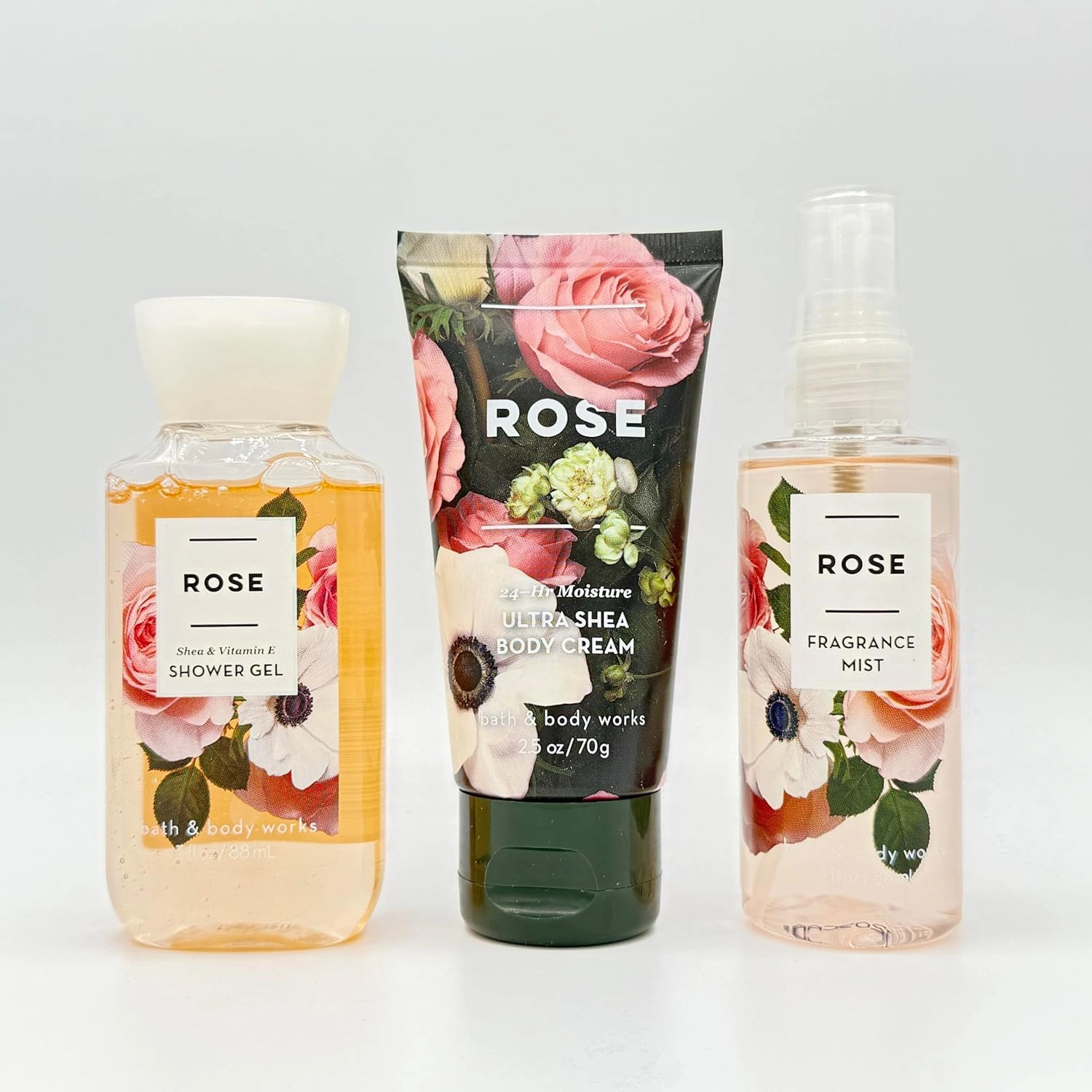 ROSE Bath & Body 3-Piece TRAVEL SIZE Bundle | Shower Gel, Ultra Shea Body Cream and Fragrance Mist