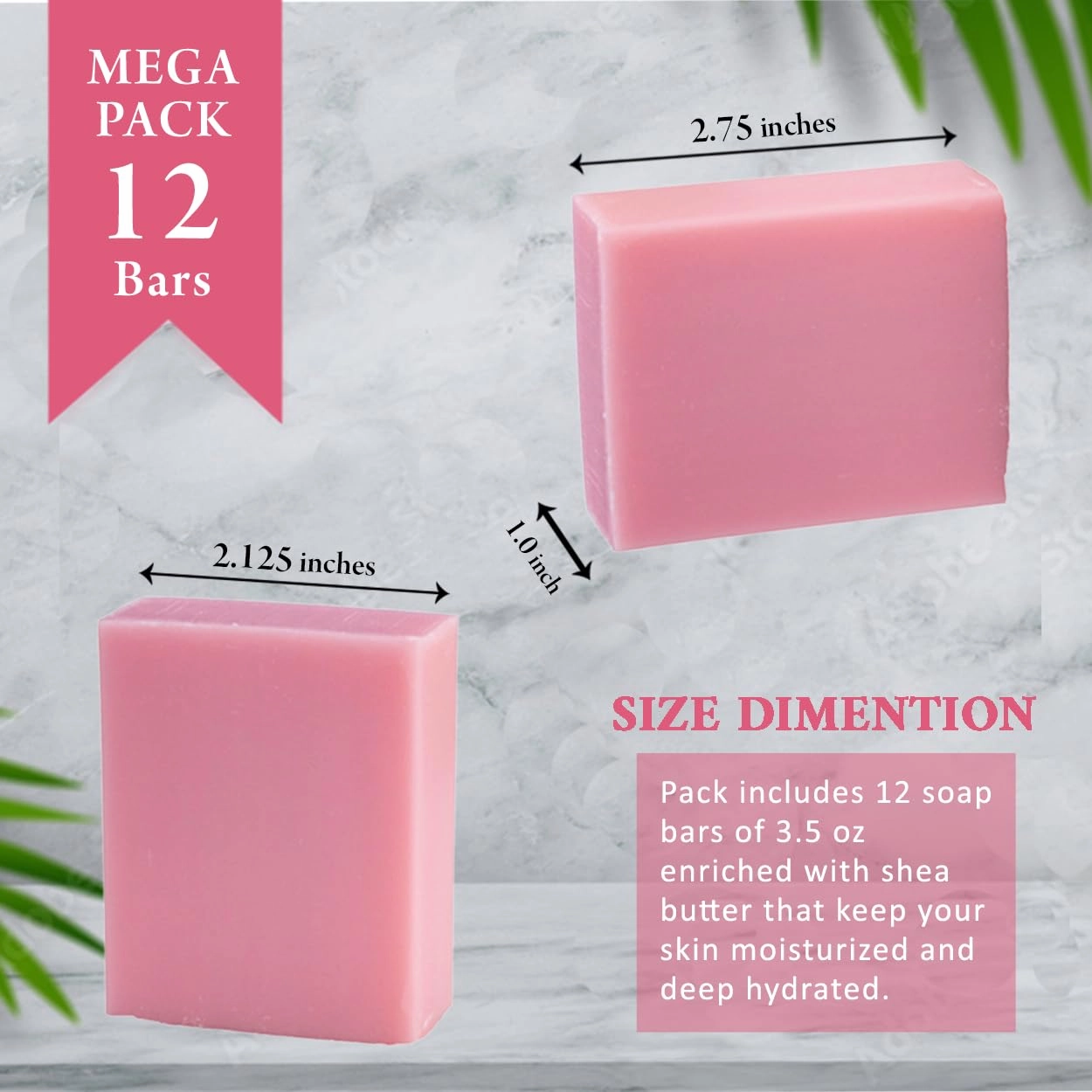 Rose Scented Natural Soap Bars (12 Bars), 3.5oz Moisturizing French Triple Milled Soap Bars Enriched with Shea Butter - Pure Plant Oil Bath & Body Bars