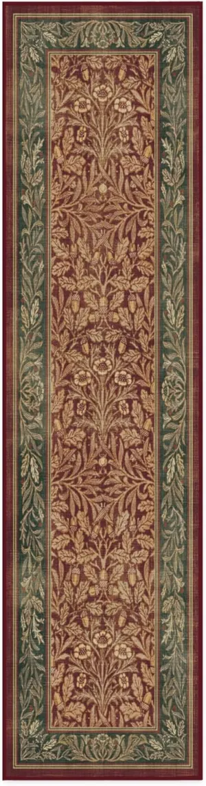 Ruggable x Morris & Co Washable 2x10 Runner Rug, Acorn Amber Red, Premium Christmas Rugs for Hallway, Kitchen, Entryway, Living Room, Bedroom, Office with Gripper Non Slip Pad