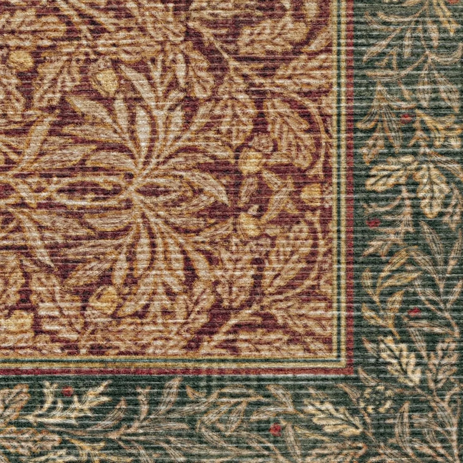 Ruggable x Morris & Co Washable 2x10 Runner Rug, Acorn Amber Red, Premium Christmas Rugs for Hallway, Kitchen, Entryway, Living Room, Bedroom, Office with Gripper Non Slip Pad