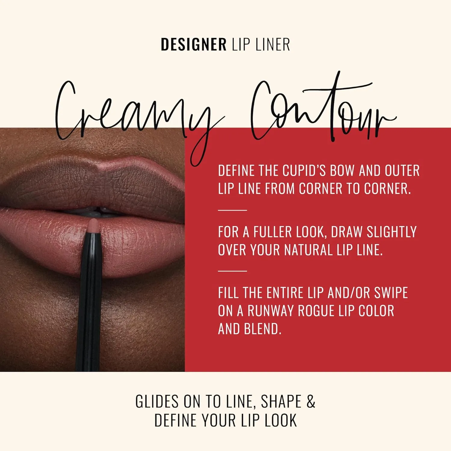 Runway Rogue Designer Liner Lip Pencil, Matte Medium Dusty-Rose Lip Liner Pencil and Lip Liner Sharpener, ‘Work It Babe’