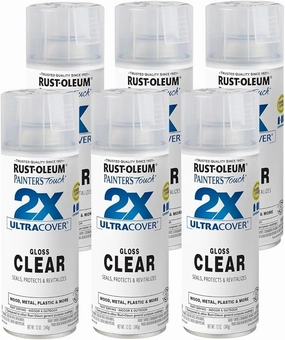 Rust-Oleum 249117-6PK Painter's Touch 2X Ultra Cover Spray Paint, 12 oz, Gloss Clear, 6 Pack