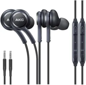 SAMSUNG in-Ear Stereo Headphones by AKG, 3.5mm Earbuds Galaxy with Microphone and Remote with Volume Buttons and Braided Cable (2 Pack Black)