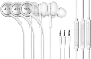 SAMSUNG in-Ear Stereo Headphones by AKG, 3.5mm Earbuds Galaxy with Microphone and Remote with Volume Buttons and Braided Cable (3 Pack White)