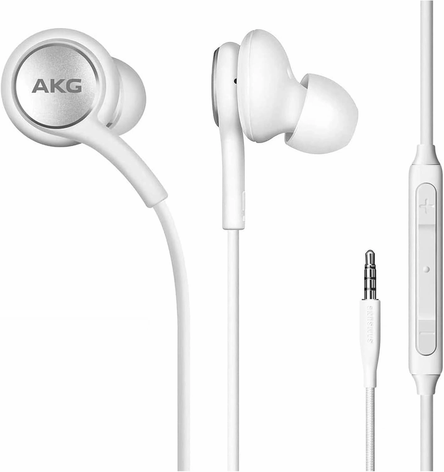 SAMSUNG in-Ear Stereo Headphones by AKG, 3.5mm Earbuds Galaxy with Microphone and Remote with Volume Buttons and Braided Cable (2 Pack White)