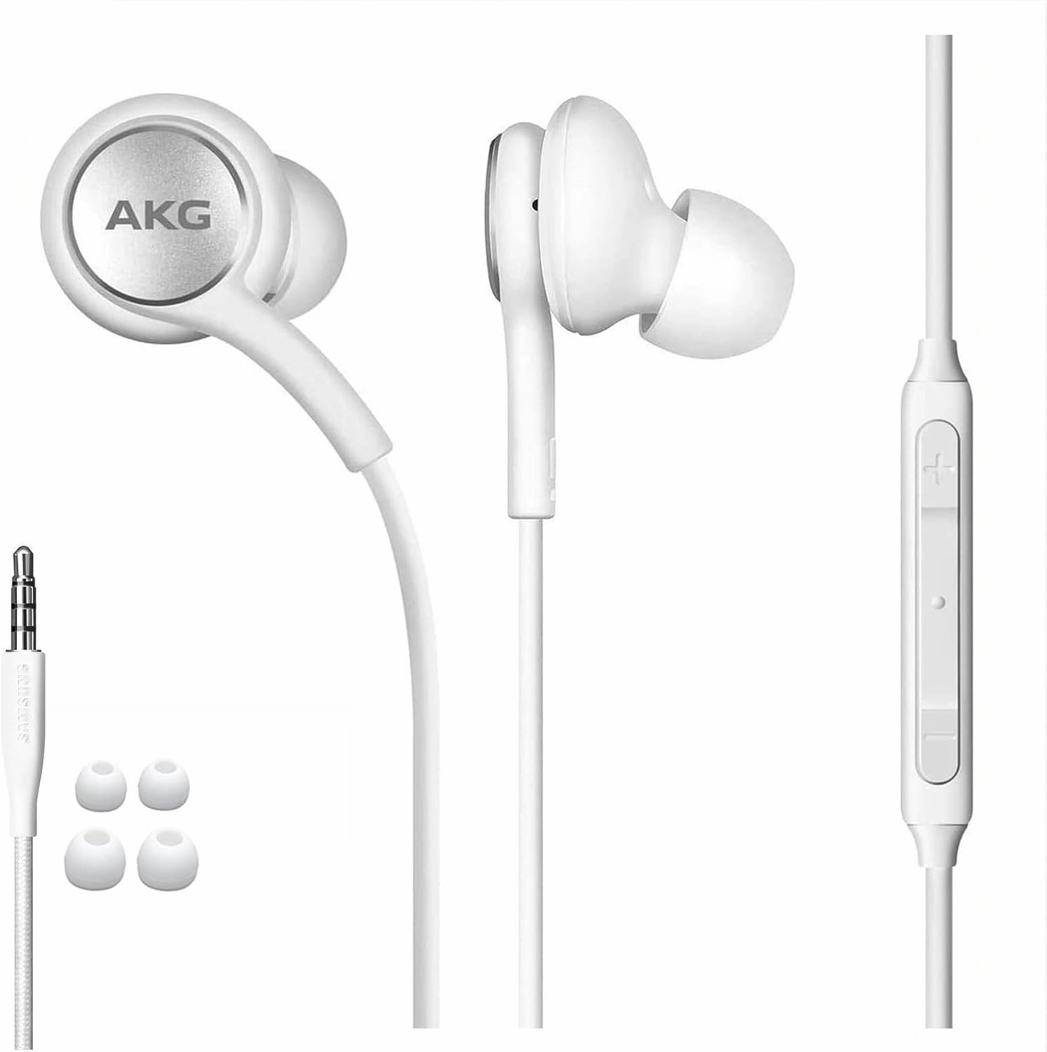 SAMSUNG in-Ear Stereo Headphones by AKG, 3.5mm Earbuds Galaxy with Microphone and Remote with Volume Buttons and Braided Cable (2 Pack White)