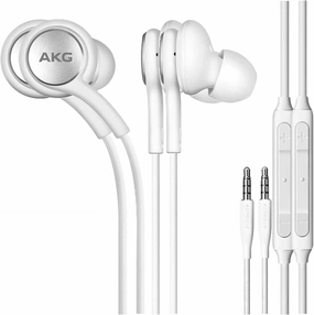 SAMSUNG in-Ear Stereo Headphones by AKG, 3.5mm Earbuds Galaxy with Microphone and Remote with Volume Buttons and Braided Cable (2 Pack White)