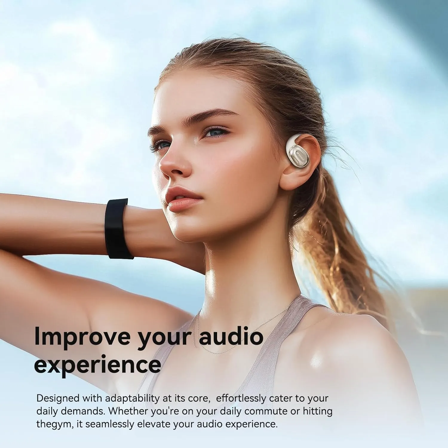 SANSUI Open Ear Earbuds Wireless Bluetooth 5.4, Wireless Bluetooth Headphones with Noise Cancelling Mic, Lvory