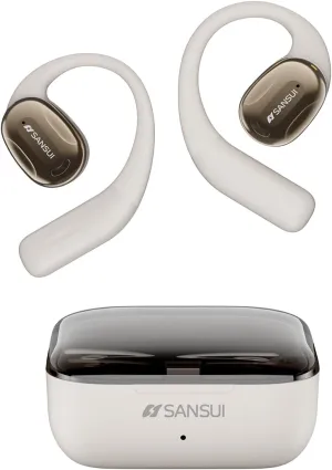 SANSUI Open Ear Earbuds Wireless Bluetooth 5.4, Wireless Bluetooth Headphones with Noise Cancelling Mic, Lvory