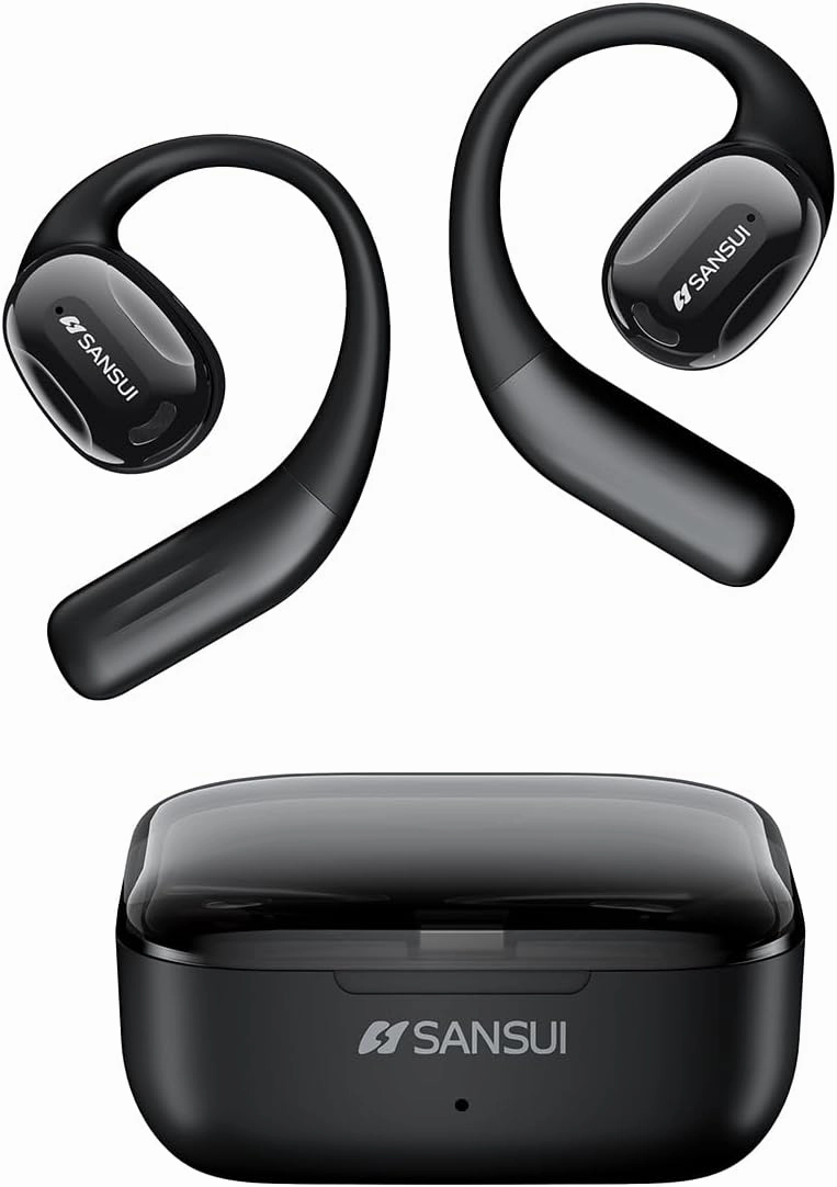SANSUI Open Ear Earbuds Wireless Bluetooth 5.4, Wireless Bluetooth Headphones with Noise Cancelling Mic, Black