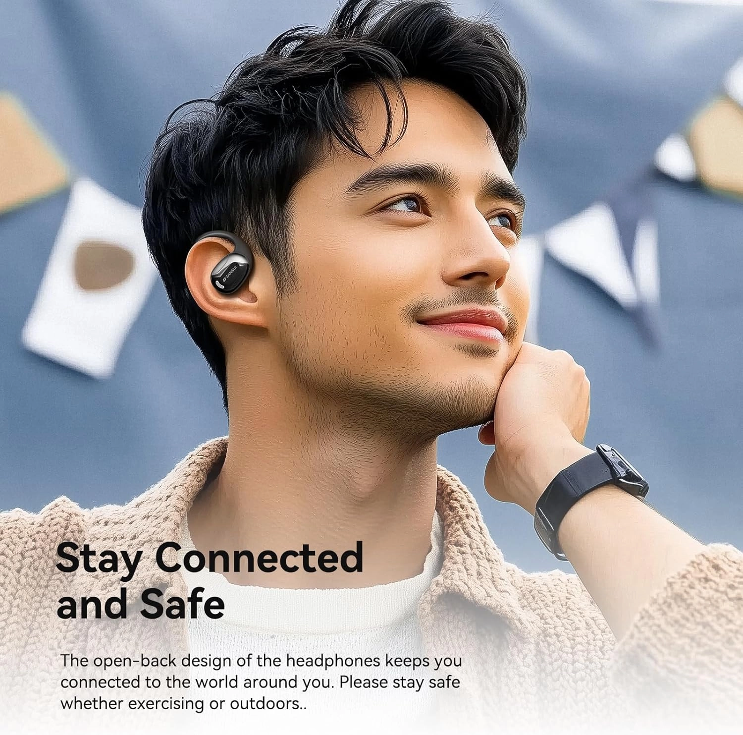 SANSUI Open Ear Earbuds Wireless Bluetooth 5.4, Wireless Bluetooth Headphones with Noise Cancelling Mic, Black