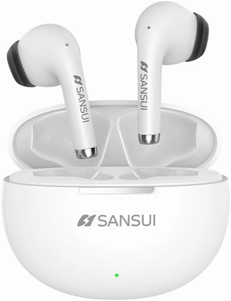 SANSUI W6 True TWS Semi-in-Ear Earphones, Wireless 5.4, Low Latency Gaming, Hi-Fi Stereo, 13MM Drivers, 13 Hours Playtime, Charging Case (White)