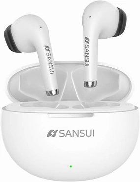 SANSUI W6 True TWS Semi-in-Ear Earphones, Wireless 5.4, Low Latency Gaming, Hi-Fi Stereo, 13MM Drivers, 13 Hours Playtime, Charging Case (White)