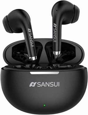 SANSUI W6 True TWS Semi-in-Ear Earphones, Wireless 5.4, Low Latency Gaming, Hi-Fi Stereo, ENC Noise Canceling, 13MM Drivers, 13 Hours Playtime, Charging Case (Black)