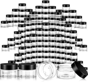 SATINIOR 500 Pcs Plastic Jars Bulk Empty Cosmetic Container Jars with Lids Leak Proof Round Clear Makeup Sample Containers for Creams Lotions Eye Shadow Makeup Products(Black Lids,1 oz)