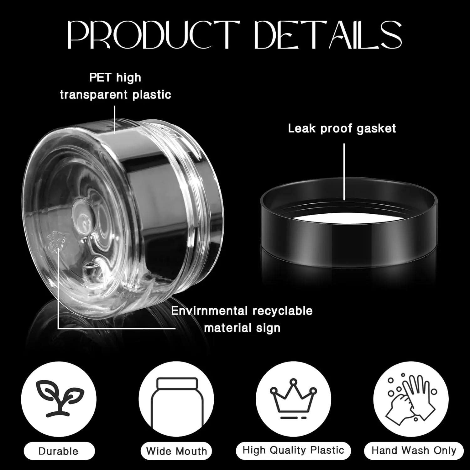 SATINIOR 500 Pcs Plastic Jars Bulk Empty Cosmetic Container Jars with Lids Leak Proof Round Clear Makeup Sample Containers for Creams Lotions Eye Shadow Makeup Products(Black Lids,1 oz)