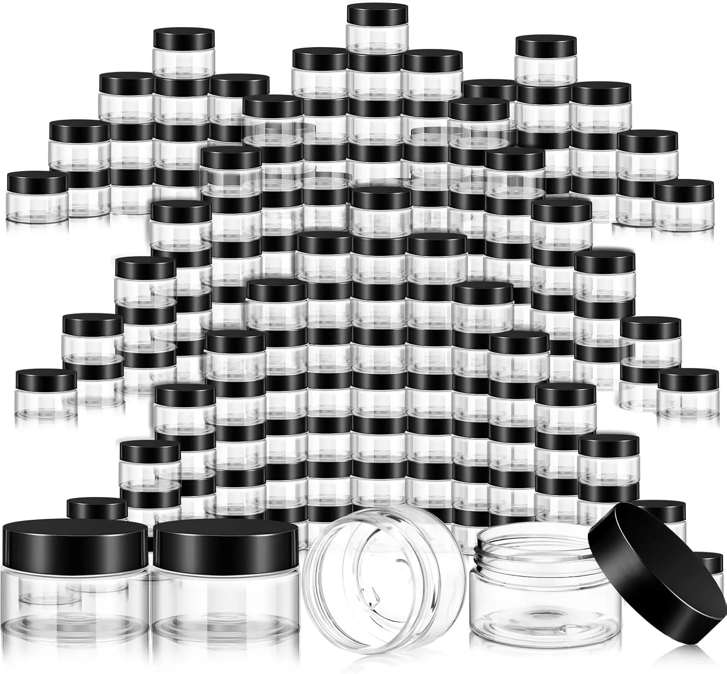 SATINIOR 500 Pcs Plastic Jars Bulk Empty Cosmetic Container Jars with Lids Leak Proof Round Clear Makeup Sample Containers for Creams Lotions Eye Shadow Makeup Products(Black Lids,1 oz)