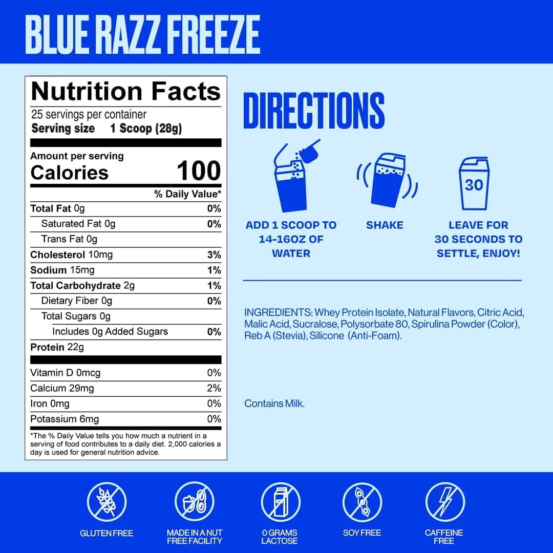 SEEQ Clear Protein Powder - Blue Razz Freeze - 25 Servings - 22g Clear Whey Protein Isolate - Zero Sugar - 0g Lactose - Allergen Friendly - GLP1 Support - Bone Health - Muscle Post Workout Recovery