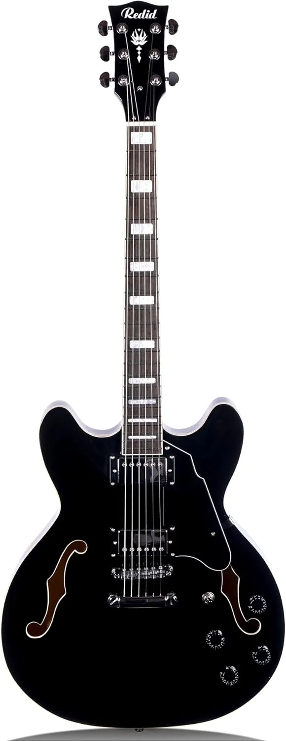 Semi-Hollow Body Electric Guitar RD-100 Jazz Guitar with F-Hole,Maple neck,humbucker Pickups (Black)