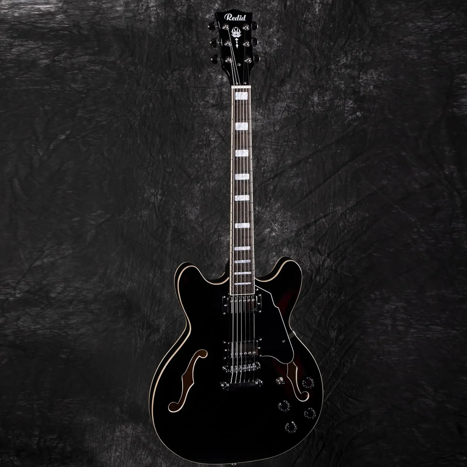 Semi-Hollow Body Electric Guitar RD-100 Jazz Guitar with F-Hole,Maple neck,humbucker Pickups (Black)